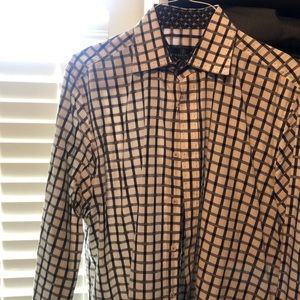 Men’s Bugatchi Large Dress Shirt Black & White